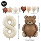 Cute Teddy Bear Party Birthday Number Balloons Large Retro Brown Bear Foil Balloon Set 8 pcs Baby Shower Birthday Party Decor