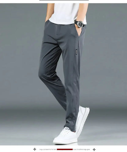 Men’s Ice Silk Straight‑Leg Pants – Summer Breathable Business Casual