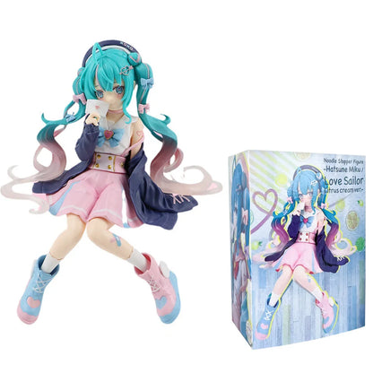 Anime Hatsune Miku Anime figure Pink dress Sitting posture PVC model action toys Cherry pink cherry blossom decorationgifts