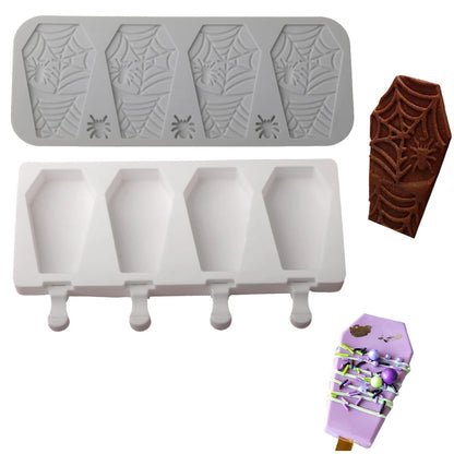 Halloween Silicone Coffin shaped Popsicle Mold Lace Mat Baking Molds for Ice Cream Chocolate and Desserts