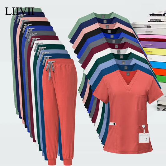 Hot Sale Clinic Workwear Unisex Medical Nurse Scrub Set Clinical Uniform Men Women Beauty Salon Costume Doctor Nursing Top Pants