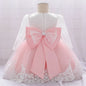 Long Sleeve Baby Girls Dress Newborn White Baptism Tulle Party Wedding 1st Birthday Princess Dresses Infant Girls Bow Prom Gown