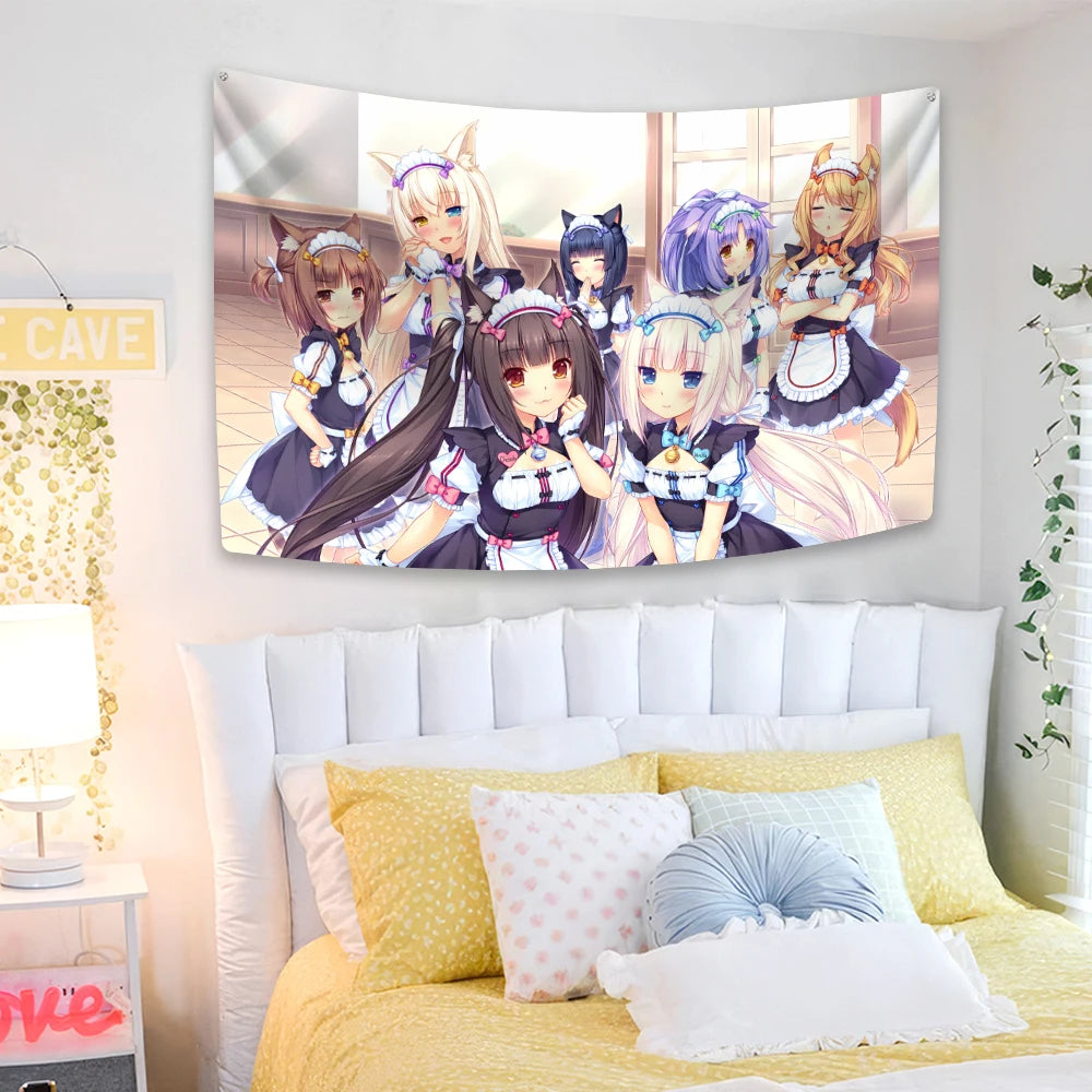 Kawaii Nekopara Anime Tapestry – Cute Wall Hanging Room Decor