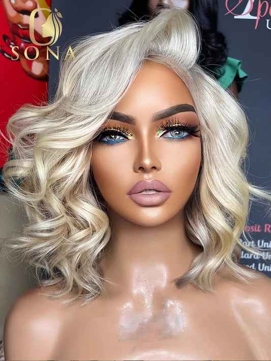 Color Platinum Ash Blonde Short Bob Body Wave 5x5 Lace Closure Human Hair Wig 13x4 613 Transparent Lace Front Wig For Women