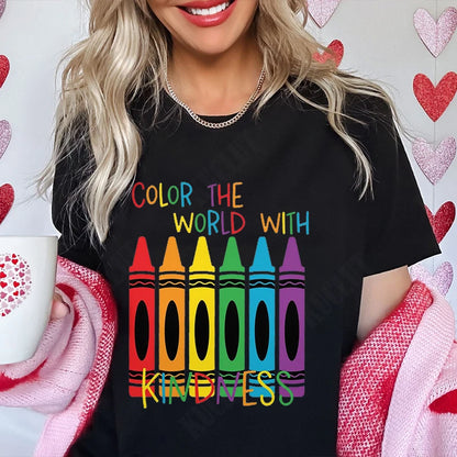 Color The World with Kindness T Shirt for Women Clothing Back To School Tops Teachers' Day Gift Harajuku Short Sleeve Tees
