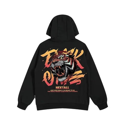 Mens Oversized Hoodie Loose retro fierce tiger Print