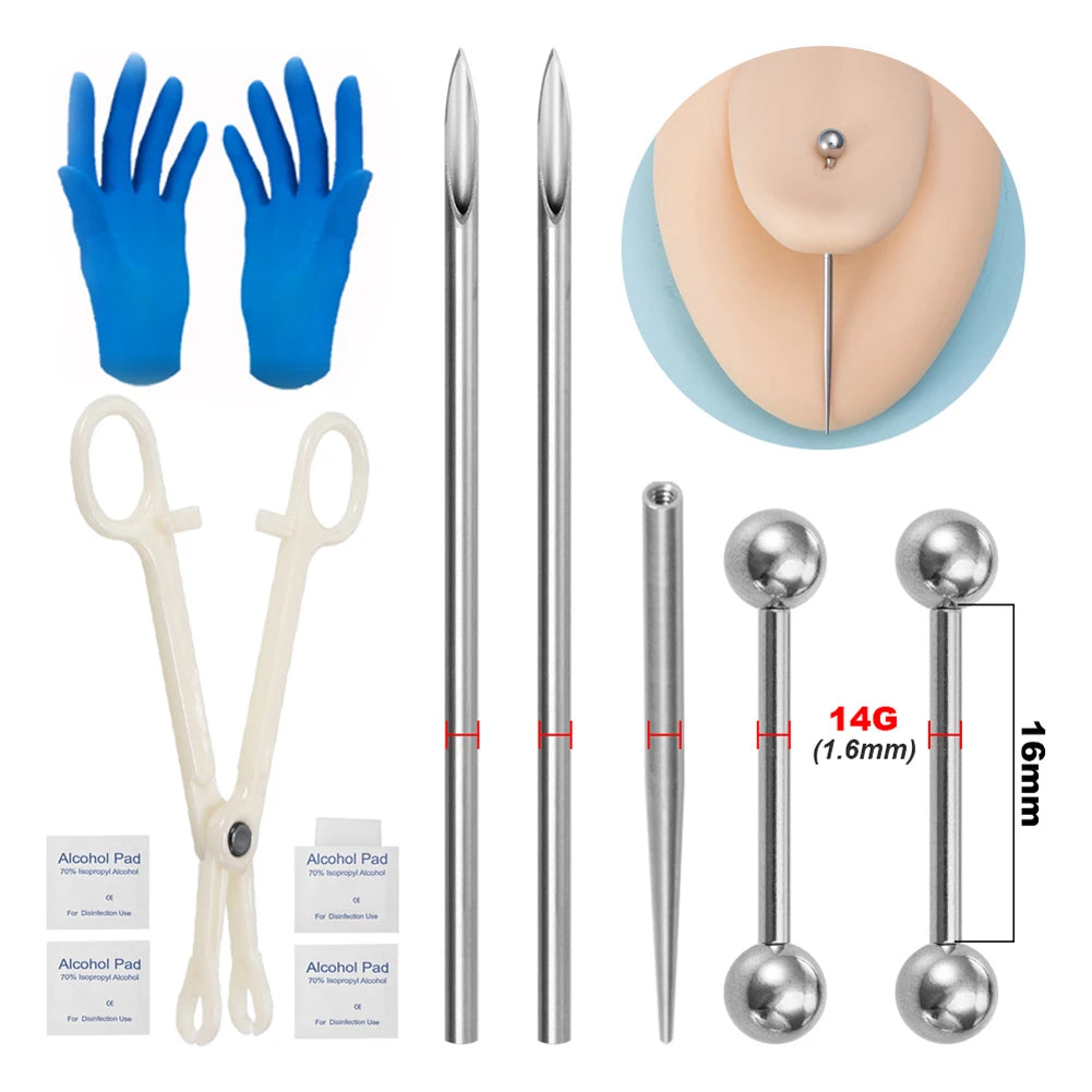 Body Piercing Kit – Surgical Steel Tapers, Needles & Tools for Lip, Nose, Tongue, Cartilage & Navel