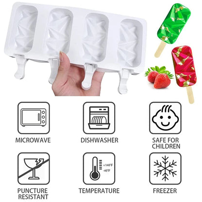 3/4 Cell DIY Silicone Ice Cream Mold Homemade Popsicle Maker Reusable Ice Cube Tray Mousse Dessert Ice Cream Mould Baking Tools