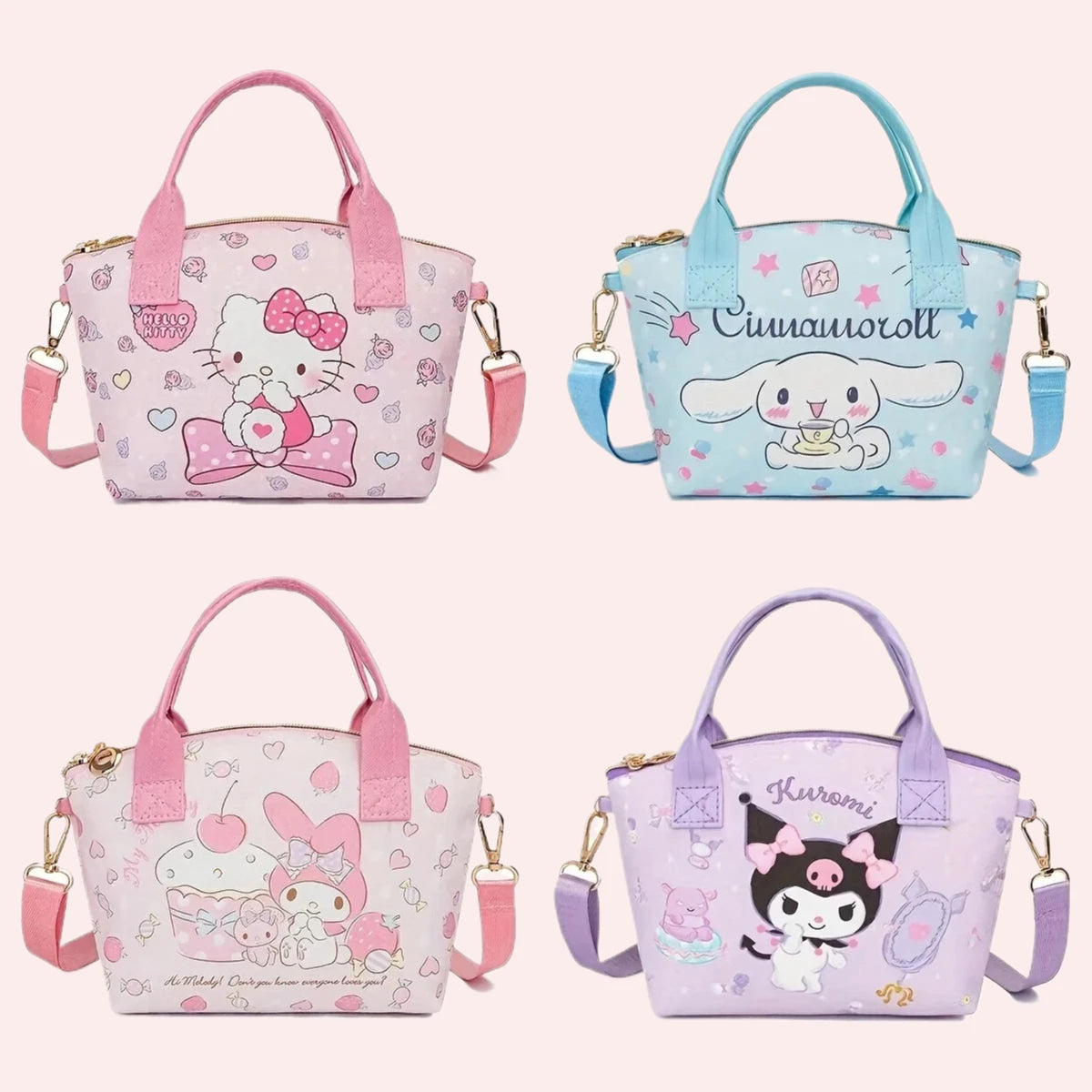 Lovely Sanrio Cinnamoroll Hello Kitty Tote Handbag Stylish Versatile with Adorable Kuromi Mymelody Prints Perfect Shoulder Bag
