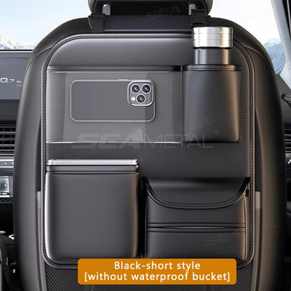 SEAMETAL Car Backseat Table Storage Bag Folding Table Trash Can Pu Leather Multi-functional Hanging Storage Bags Seat Back Tray