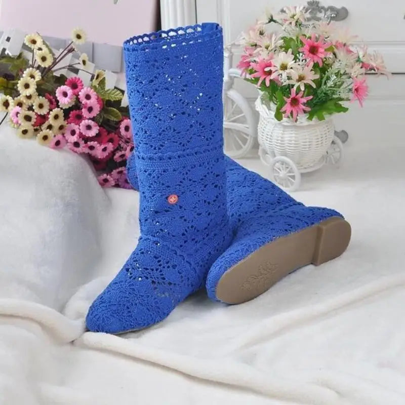 Hollow Boots Shoes Breathable Knit Line Mesh Korean High Summer Women Boots Knee High Womens Shoes