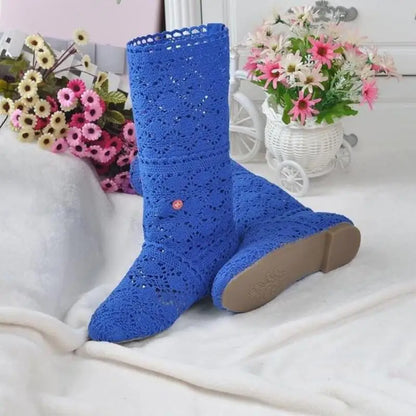 Hollow Boots Shoes Breathable Knit Line Mesh Korean High Summer Women Boots Knee High Womens Shoes