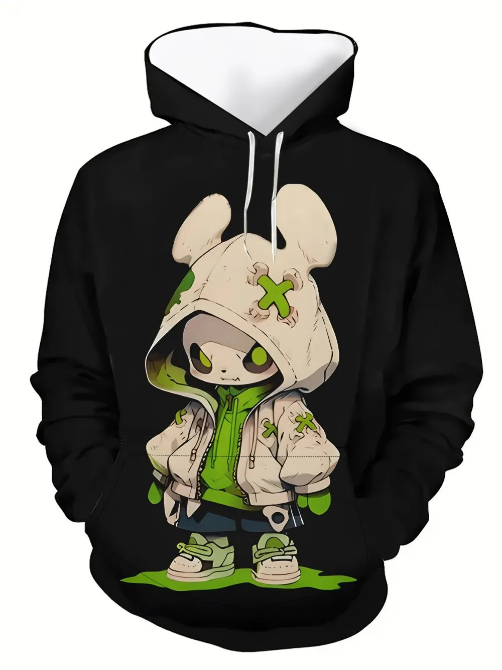 Men's fashion cartoon character print soft, comfortable, breathable hooded sportswear