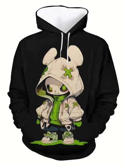 Men's fashion cartoon character print soft, comfortable, breathable hooded sportswear