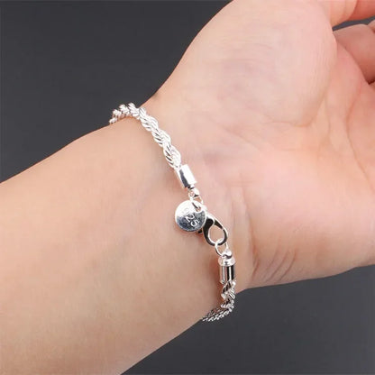 925 Sterling Silver 4MM Twisted Rope Chain Bracelets