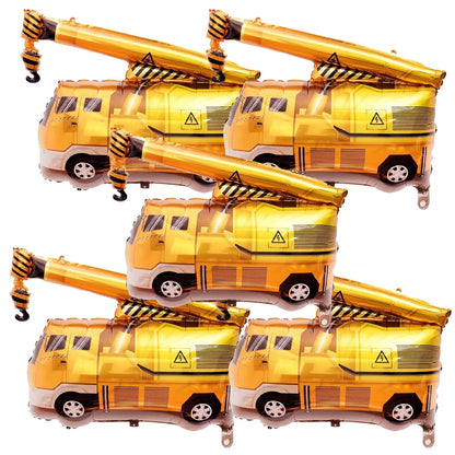 5‑Piece Construction Vehicle Balloon Set – Excavator, Crane & Truck Balloons for Boys’ Birthday Party