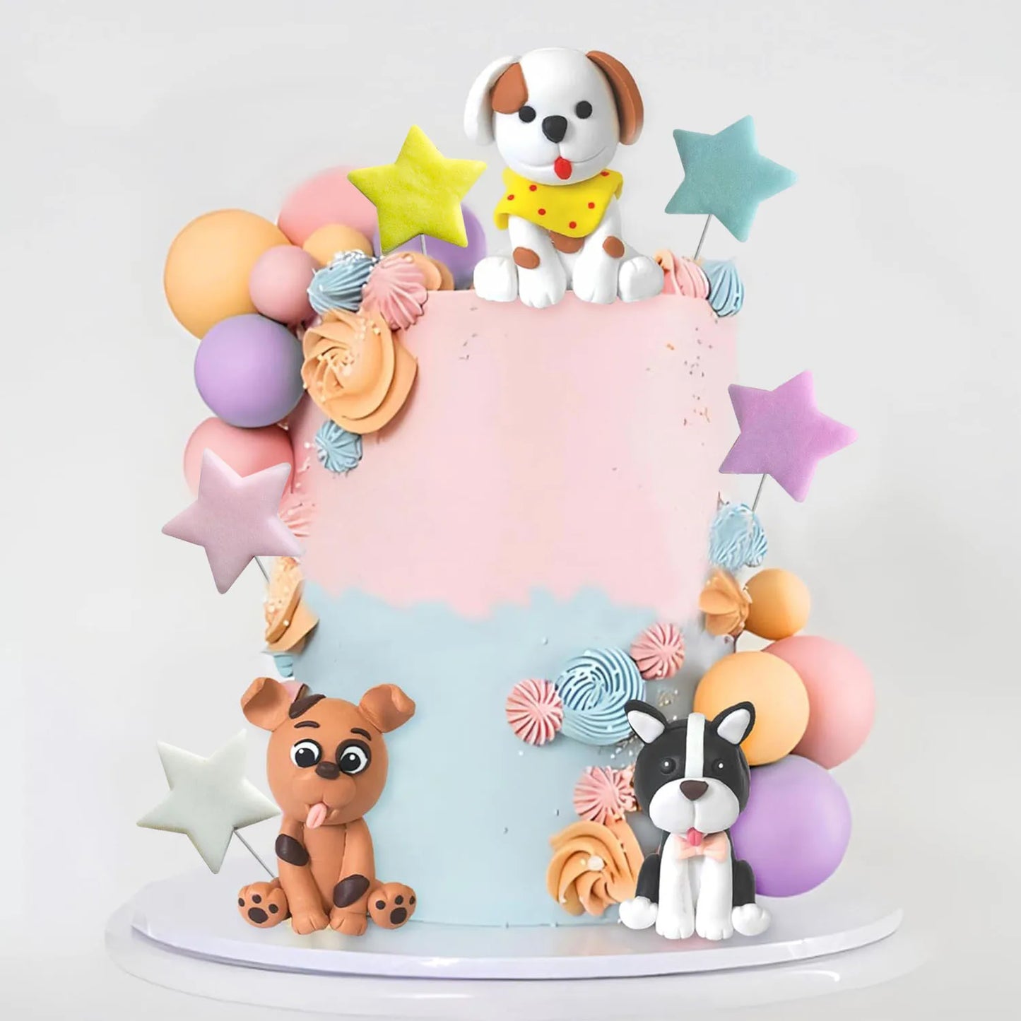 Dog Cake Topper Clay Figurines Puppy Star for Dog Theme Birthday Party Paw Cute Dog Pet Party Baby Shower Supplies