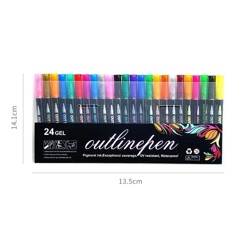 Double Line Highlighter Art Pens 36 Color