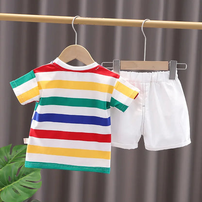 Summer Cute Cartoon Dinosaur Fashion Children O-neck T-shirt+Shorts+Bag Set
