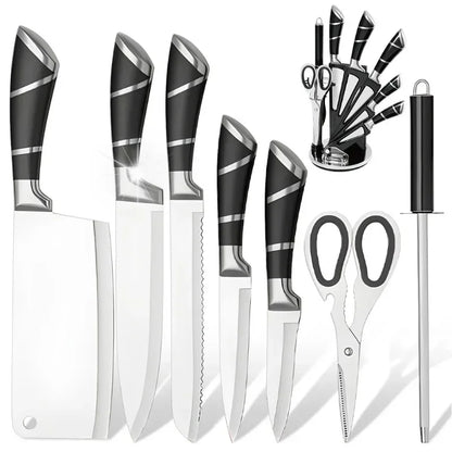 9‑Piece Stainless Steel Kitchen Knife Set – Sharp Non‑Stick Coated Chef Knives with Sharpener