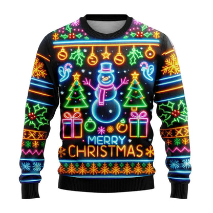 Neon Snowman Graphic Sweatshirts 2025 Merry Christmas 3D Printed Ugly Sweater For Women Clothing Snowflake Gifts Boy Tracksuit