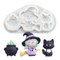 Halloween Witch Cat Cauldron Silicone Sugarcraft Mold Resin Tools Cupcake Baking Mould Fondant Cake Decorating Tools