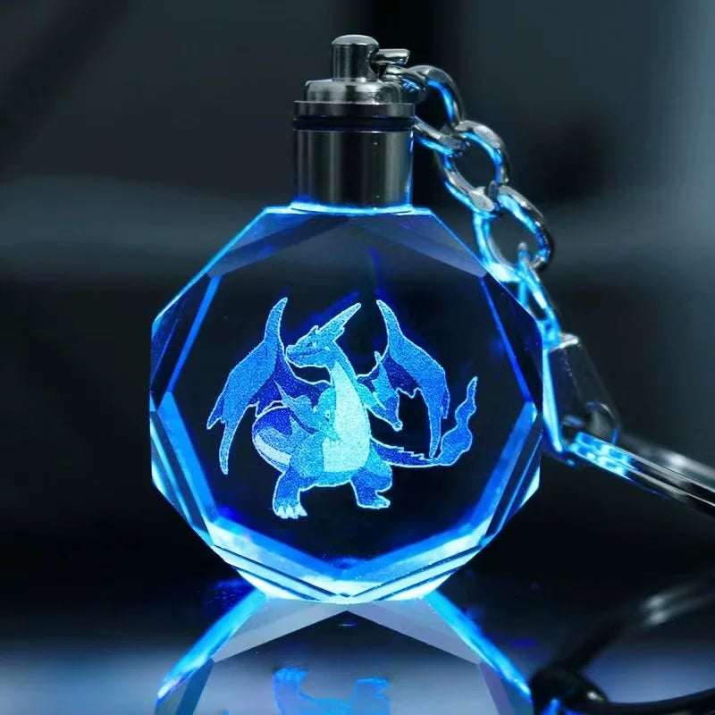 Pokemon Cartoons Anime Figure Pikachu Charizard Mewtwo Eevee Crystal  Collection Luminous Keychain Pendant Model  Kids Toy Gift