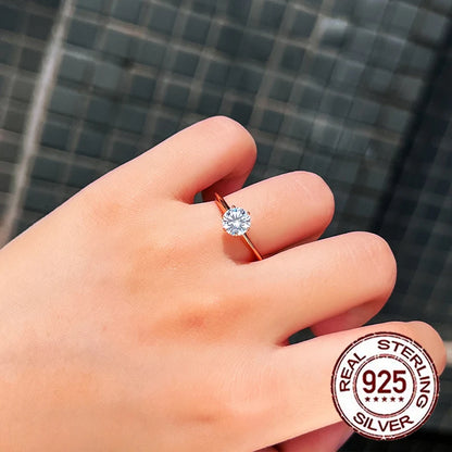 925 Sterling Silver Shiny Round Cubic Zircon Gold Color Ring for Women Bridal Engagement Wedding Band Jewelry Gift SR053