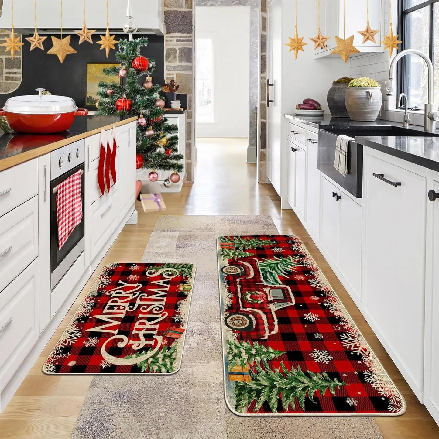 1/2PCS Lovely Christmas Gingerbread Man Crystal Velvet Kitchen Floor Mat
