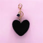 Rainbow Heart Pompom Keychain – Colorful Plush Ball Tassel Bag Charm for Women