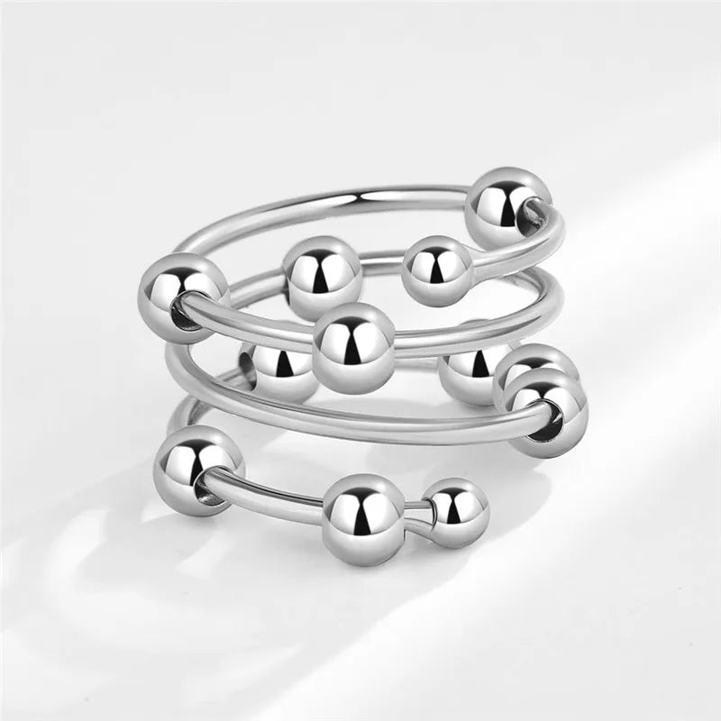 Fashion Beads Anxiety Fidget Spinner Rings Korea Crystal Butterfly Flower Star Moon Ring Anti Stress Jewelry Gift