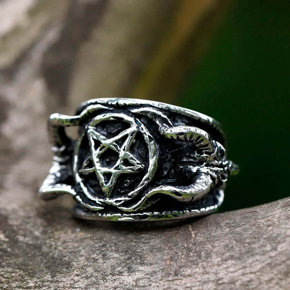 ✨ Men’s 316L Stainless Steel Pagan Star Ring – Gothic