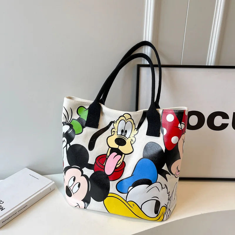 DisneyCartoon Mickey Fashion Versatile LargeCapacity Canvas Shoulder Bag Women's Casual Versatile Tote Bag Student Class Handbag