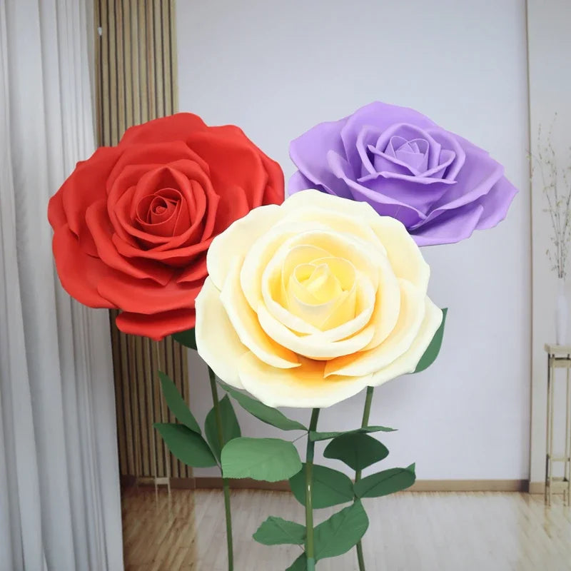 40-60CM Artificial Rose Head Wedding Decoration Large Event Decoration Shopping Mall Window Photography Props 3D PE Flowers