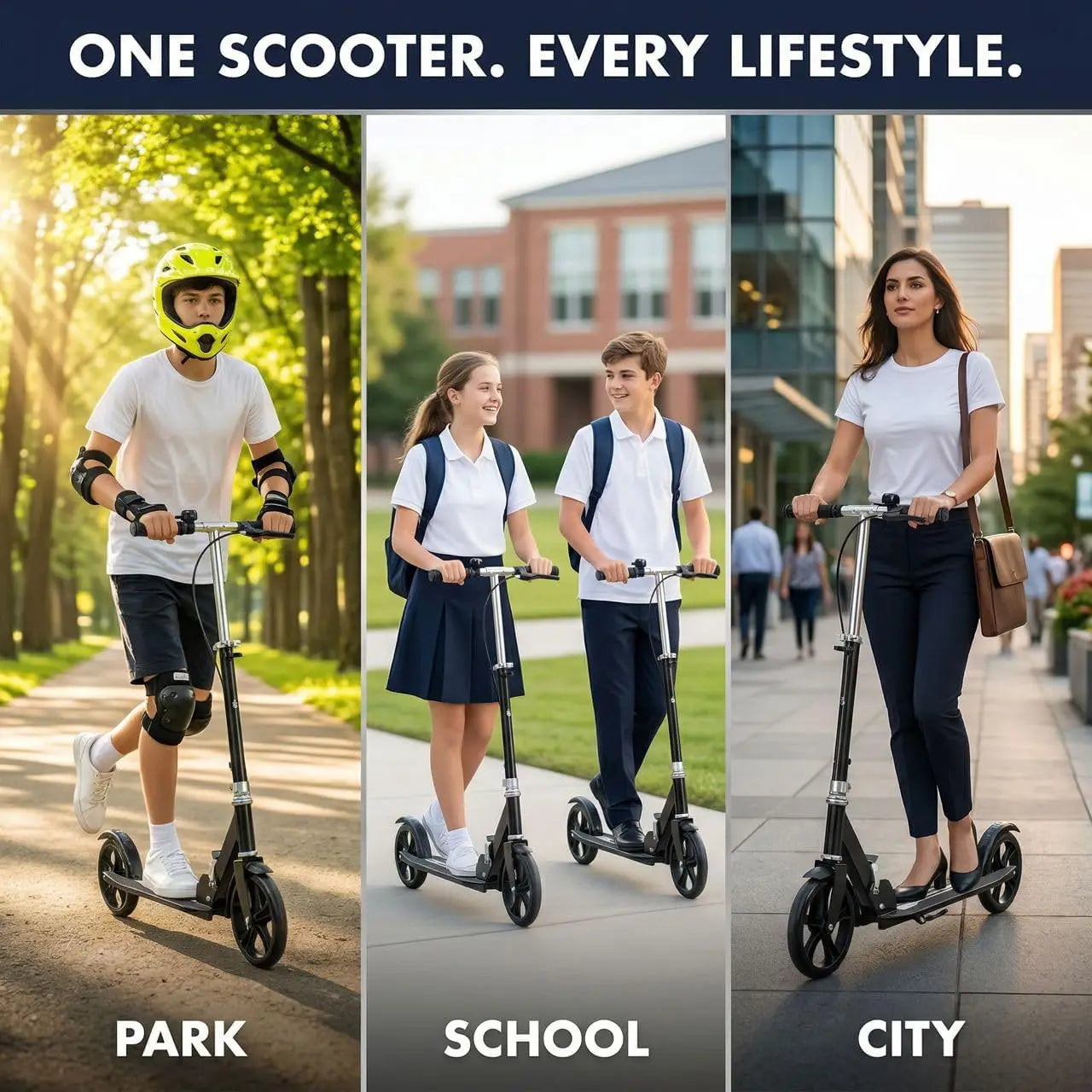 Foldable Scooter for Kids Teens Adults - Adjustable Height, Hand Brake, 220 LB Capacity