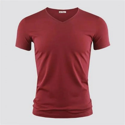 Men's Pure Color V Collar Short Sleeved T-Shirt