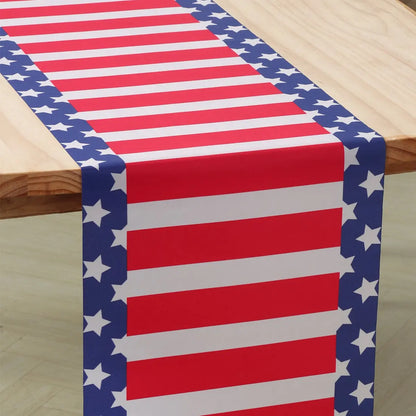 Patriotic Independence Day Linen Table Runner American Flag Heart Star Dwarf 4th of July Table Runner Kitchen Dining Party Decor