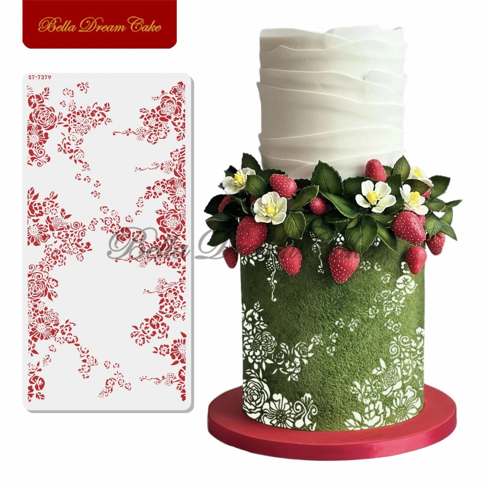 Various Flower Leaf Design Fondant Cake Stencil DIY Royal Cream Border Mold PET Drawing Template Cake Decorating Tools Bakeware