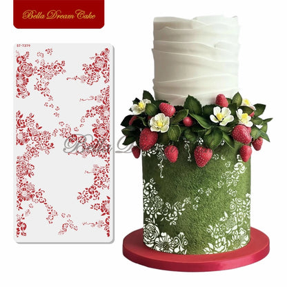 Various Flower Leaf Design Fondant Cake Stencil DIY Royal Cream Border Mold PET Drawing Template Cake Decorating Tools Bakeware