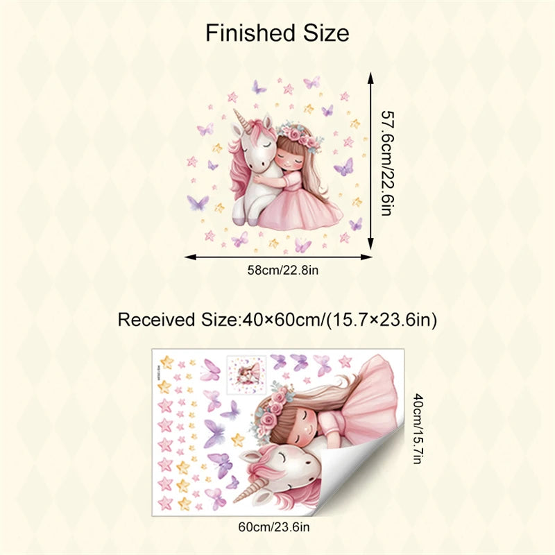 Cartoon Girl Unicorn Vinyl Child Wall Stickers for Baby Room Decoration Bedroom Accessories Furniture Decals Wall Art Room Decor