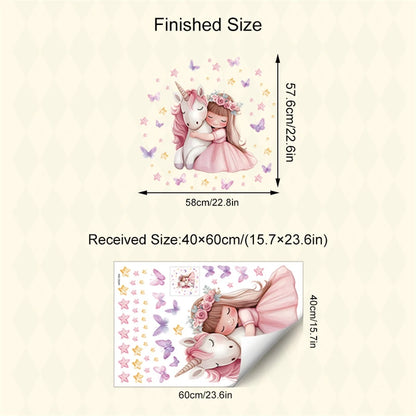 Cartoon Girl Unicorn Vinyl Child Wall Stickers for Baby Room Decoration Bedroom Accessories Furniture Decals Wall Art Room Decor