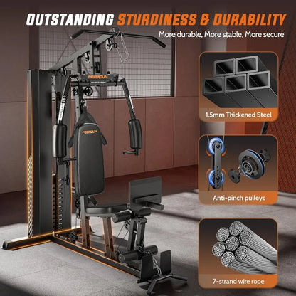 Tools.Home Gym with 154LBS Weight Stack, Multi Exercise Equipment with Leg Press, Cable Machine Exercise Equipment