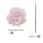 50 PCS Artificial Hydrangea Flowers Silk Hydrangea Heads for Wedding