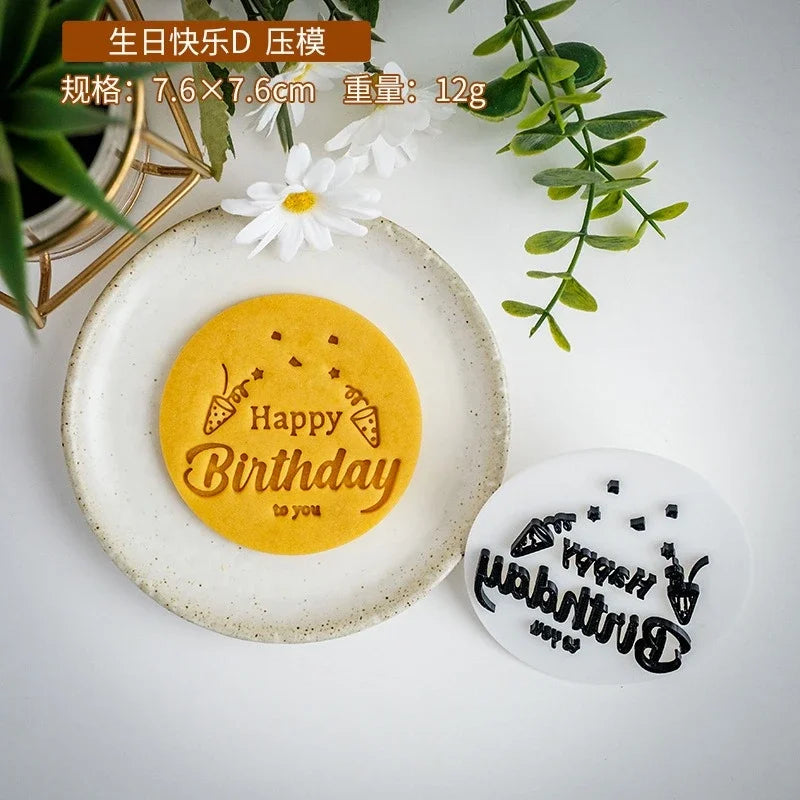Happy Birthday Theme Cookie Cutter Mold Biscuit Embosser Cake Decoration Tools Stamp Baking Pastry Bakeware Kitchen Accessories