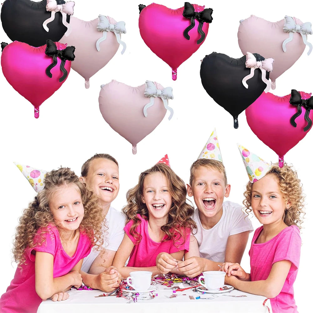 22inch Pink Red Black Heart Shaped Foil Balloons with Bow Valentines Day Wedding Party Decorations Birthday Baby Shower Supplies