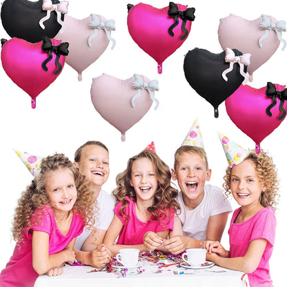 22inch Pink Red Black Heart Shaped Foil Balloons with Bow Valentines Day Wedding Party Decorations Birthday Baby Shower Supplies