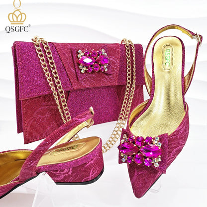 Italian-designed elegant evening shoes and bag set with African crystal accents, offering comfortable shoes and a spacious bag, perfect for commuters and women's fashion.