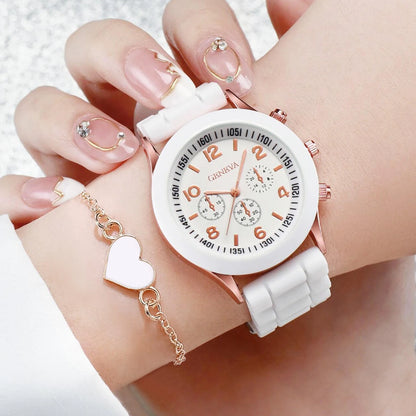 4pcs/set Women Silicone Band Watches Fashion Women Heart Jewelry (Without Box)