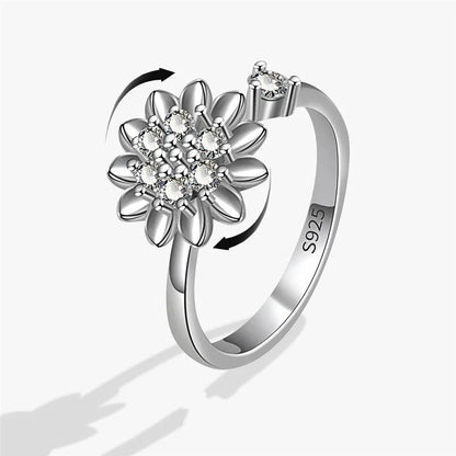Fashion Beads Anxiety Fidget Spinner Rings Korea Crystal Butterfly Flower Star Moon Ring Anti Stress Jewelry Gift