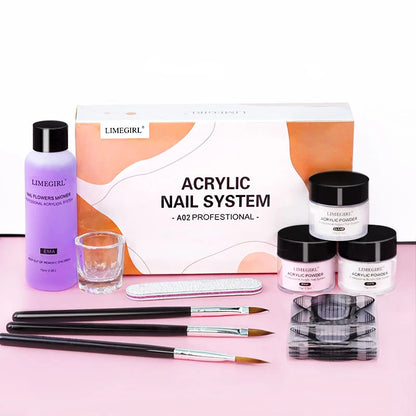 Acrylic Nail Kit for Beginners 3Color Acrylic Powder and 75ML Liquid Set Professional Nail Acrylic Set with Brushes for Home DIY